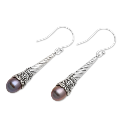 Aretes colgantes de perlas cultivadas - Pendientes balineses de perlas de pavo real cultivadas artesanalmente