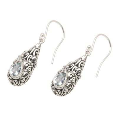Blue topaz dangle earrings, 'Azure Raindrop' - Sterling Silver Dangle Earrings with Blue Topaz Teardrops