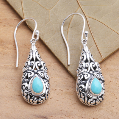 Amazonite dangle earrings, 'Heavenly Raindrop' - Sterling Silver Dangle Earrings with Amazonite Teardrops