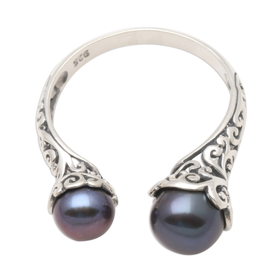 Cultured pearl wrap ring, 'Peacock Seeking You' - Cultured Peacock Pearl and Sterling Silver Ring from Bali