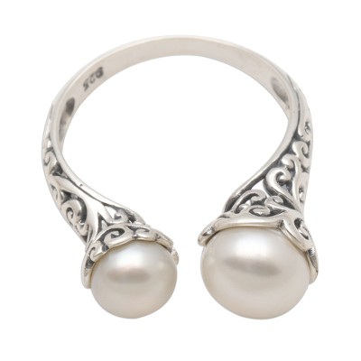 Cultured pearl wrap ring, 'Seeking You' - White Cultured Pearl and Sterling Silver Ring from Bali