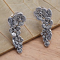 Sterling silver climber earrings, 'Tropical Allamanda'