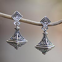 Sterling silver dangle earrings, 'Enlightened Bliss' - Handmade Buddha Curl Motif Sterling Silver Dangle Earrings