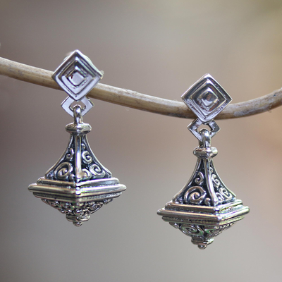 Sterling silver dangle earrings, 'Enlightened Bliss' - Handmade Buddha Curl Motif Sterling Silver Dangle Earrings