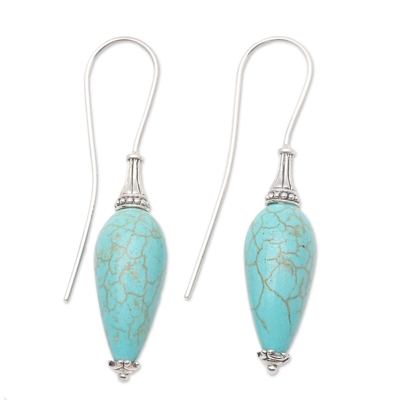 Blue Reconstituted Turquoise and Silver Earrings from Bali