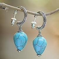 Sterling silver dangle earrings, 'Bogor Lanterns' - Silver and Blue Reconstituted Turquoise Earrings from Bali