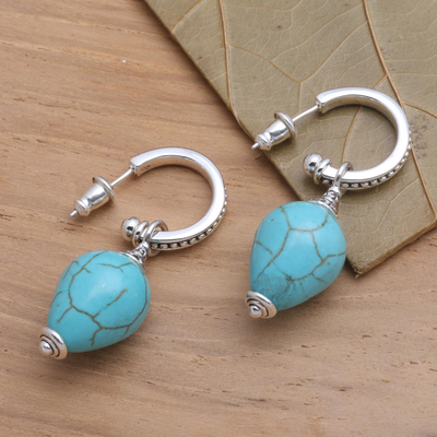Sterling silver dangle earrings, 'Bogor Lanterns' - Silver and Blue Reconstituted Turquoise Earrings from Bali