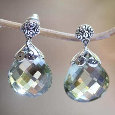 Prasiolite dangle earrings, 'Dazzling' - Silver Earrings from Bali Featuring 10 Carats of Prasiolite