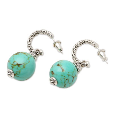 Sterling silver dangle earrings, 'Serene Planet' - Ornate Sterling Silver Earrings with Reconstituted Turquoise