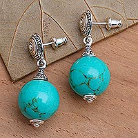 Sterling silver dangle earrings, 'A Perfect World' - Handmade Silver Dangle Earrings with Reconstituted Turquoise