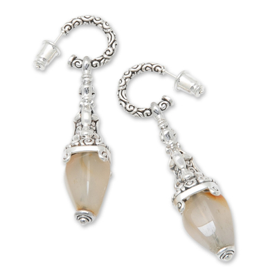 Carnelian dangle earrings, 'Temple Lantern' - Sterling Silver and Carnelian Earrings  Handcrafted in Bali