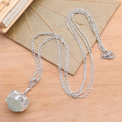 Chalcedony pendant necklace, 'Quiet Love' - Sterling Silver and Aqua Chalcedony Pendant Necklace
