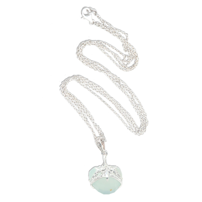 Chalcedony pendant necklace, 'Quiet Love' - Sterling Silver and Aqua Chalcedony Pendant Necklace