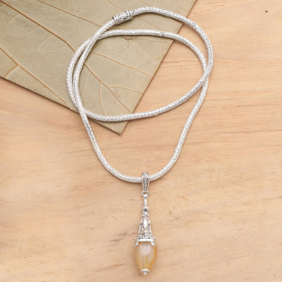 Carnelian pendant necklace, 'Light of Inspiration' - Carnelian and Sterling Silver Handmade Pendant Necklace