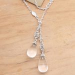 Quartz Y-necklace, 'Crystal Serenade' - Long Sterling Silver Lariat Necklace with Crystal Quartz