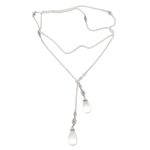 Quartz Y-necklace, 'Crystal Serenade' - Long Sterling Silver Lariat Necklace with Crystal Quartz