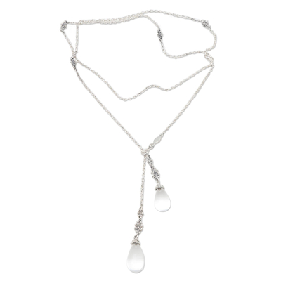 Quartz Y-necklace, 'Crystal Serenade' - Long Sterling Silver Lariat Necklace with Crystal Quartz