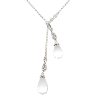 Quartz Y-necklace, 'Crystal Serenade' - Long Sterling Silver Lariat Necklace with Crystal Quartz