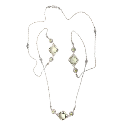 Long prasiolite and peridot station necklace, 'Stunning Stations' - Long Prasiolite and Peridot Station Necklace from Bali