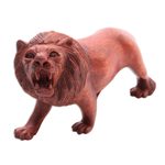 Wood sculpture, 'Menacing Lion' - Fair Trade Hand Carved Lion Sculpture