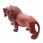 Wood sculpture, 'Menacing Lion' - Fair Trade Hand Carved Lion Sculpture