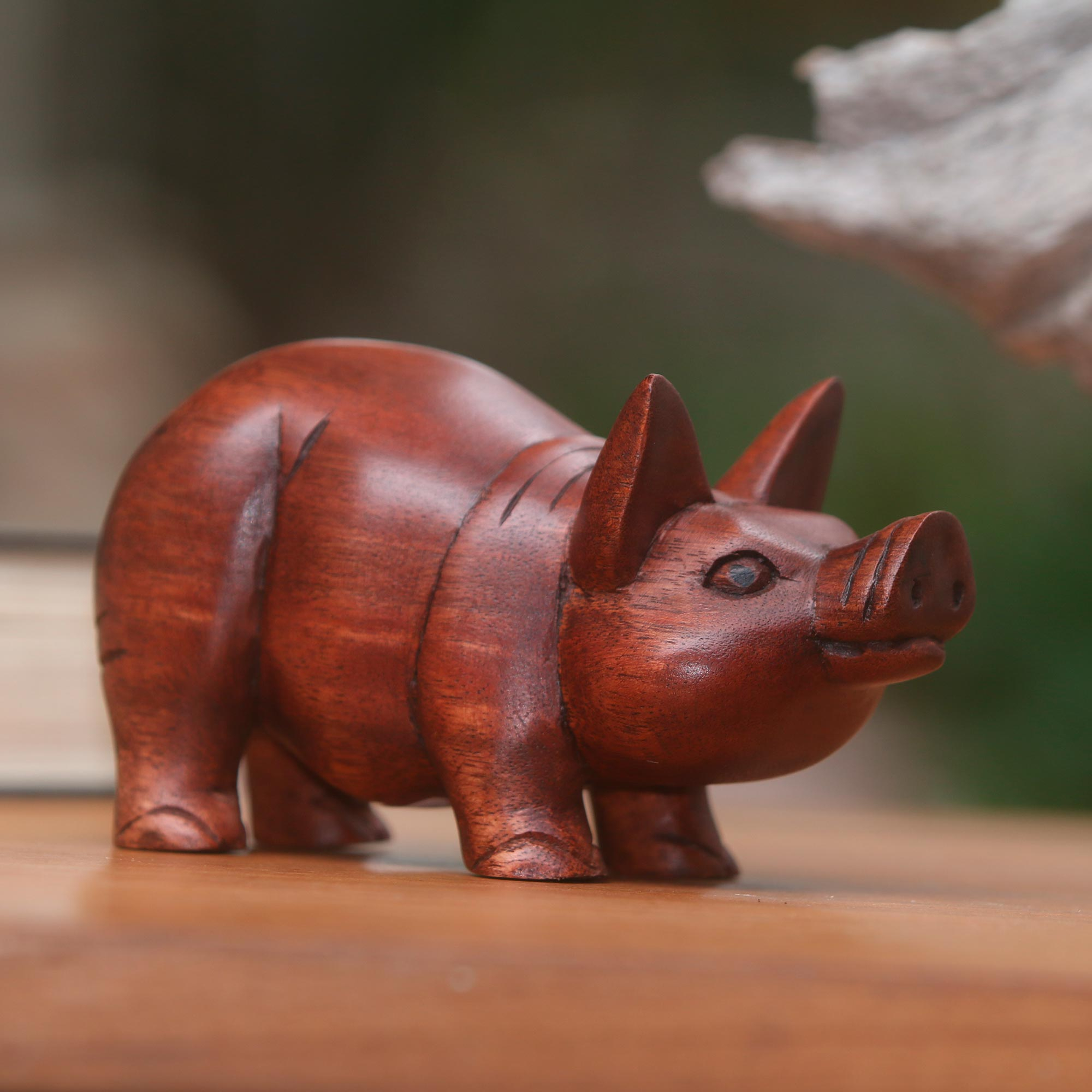 Art sculpture vintage handcarved wood wooden Lovely pigs piggy family figurine
