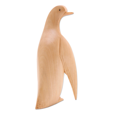 Wood sculpture, 'Wary Penguin' - Crocodile WOod Sculpture of Penguin from Bali