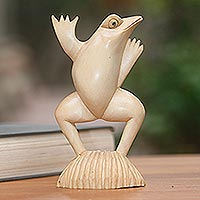 Wood statuette, 'Flamboyant Frog' - Artisan Crafted Wood Frog Statuette from Bali