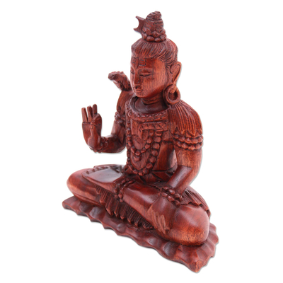 Escultura de madera - Escultura de madera hindú tallada artesanalmente firmada de Shiva
