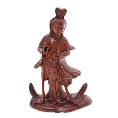 Wood sculpture, 'Goddess Kwan Im' - Hand Carved Balinese Signed Kwan Im Goddess Sculpture
