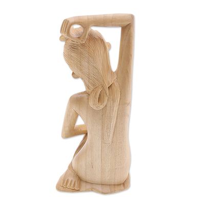 Wood sculpture, 'Young Balinese Woman' - Hand Carved Balinese Signed Artistic Nude Sculpture