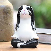 Wood sculpture, 'Expecting Yoga Bunny' - Pregnant Yoga Bunny Wood Sculpture