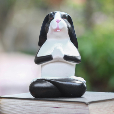 Wood sculpture, 'Praying Rabbit' - Meditating Rabbit Wood Sculpture from Bali
