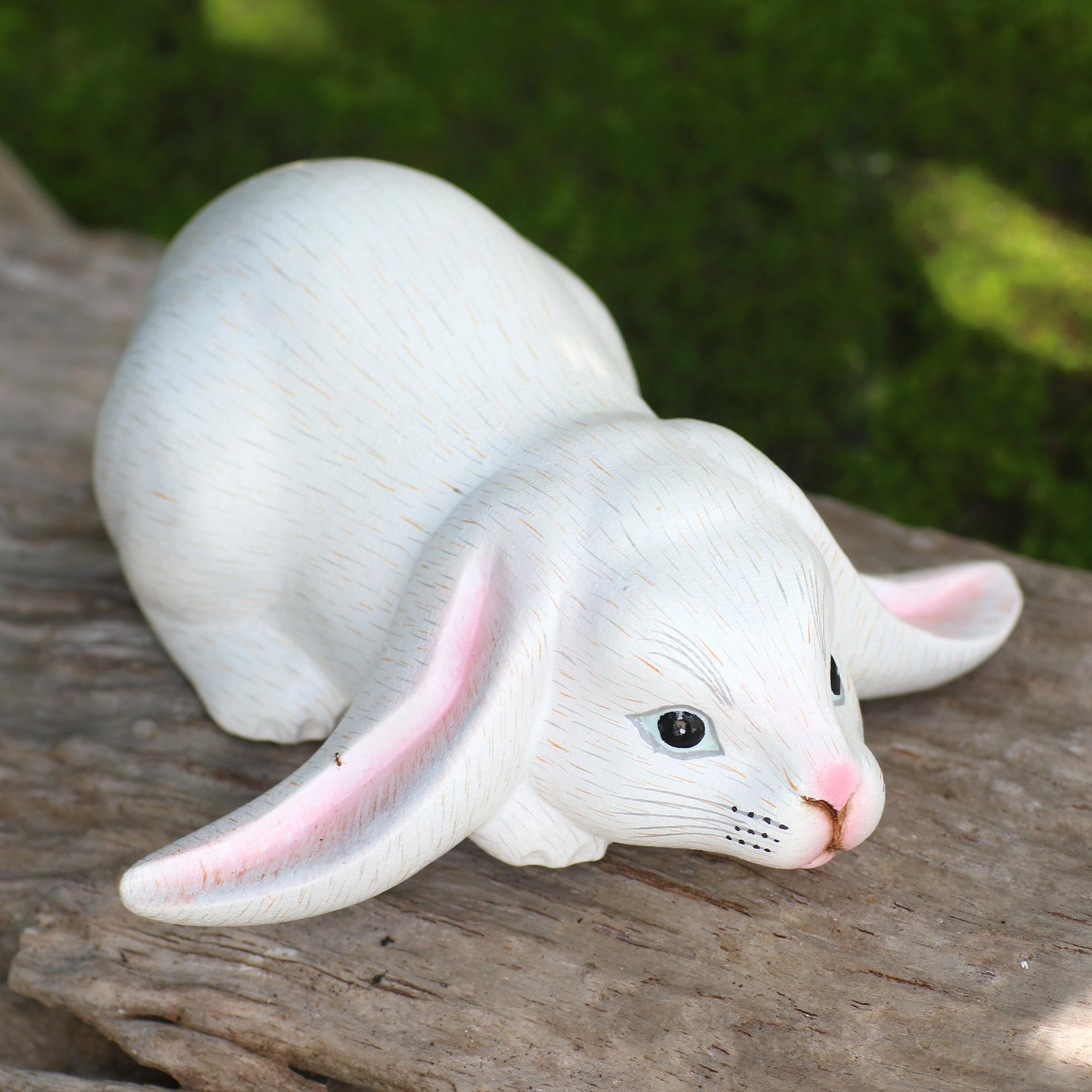 Fair Trade Hand Carved Wooden Rabbit Statuette - Cute Ginger Rabbit