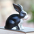 Wood sculpture, 'Inquisitive Dutch Rabbit' - Balinese Signed Black and White Dutch Rabbit Wood Sculpture (image 2c) thumbail