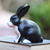 Wood sculpture, 'Inquisitive Dutch Rabbit' - Balinese Signed Black and White Dutch Rabbit Wood Sculpture (image 2d) thumbail