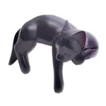 Wood sculpture, 'Black Catnap' - Balinese Signed Hand-Carved Sleeping Black Cat Sculpture