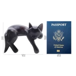 Wood sculpture, 'Black Catnap' - Balinese Signed Hand-Carved Sleeping Black Cat Sculpture