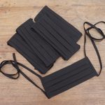 Cotton face masks, 'Pleats' (set of 5) - Set of 5 Artisan Crafted Tie-On Black Cotton Face Masks