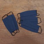 Cotton face masks 'Elastic Blue' (set of 5) - Set of 5 Double Layer Blue Cotton Elastic Loop Face Masks