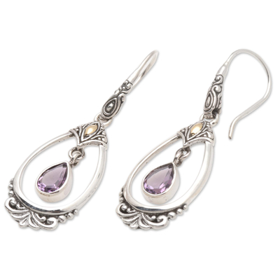 Gold-accented amethyst dangle earrings, 'Victoriana' - Victorian Style Amethyst Dangle Earrings