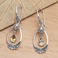 Gold-accented citrine dangle earrings, 'Victoriana' - Citrine Dangle Earrings Accented with 18k Gold