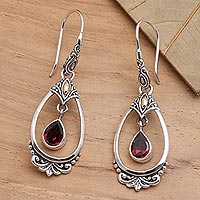 Sterling Silver Garnet Earrings with Gold Accents,'Victoriana'