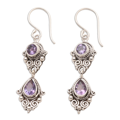 Amethyst dangle earrings, 'Traditional Ways' - Vintage Style Amethyst Dangle Earrings