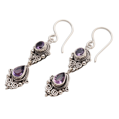 Amethyst dangle earrings, 'Traditional Ways' - Vintage Style Amethyst Dangle Earrings