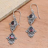Garnet dangle earrings, 'Traditional Ways' - Hand Crafted Garnet Dangle Earrings