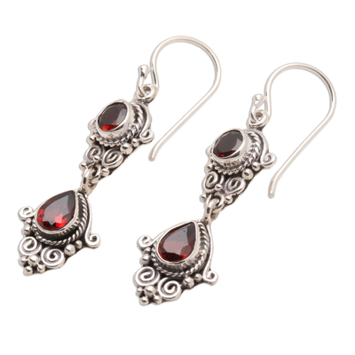 Garnet dangle earrings, 'Traditional Ways' - Hand Crafted Garnet Dangle Earrings