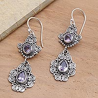 Amethyst dangle earrings, 'Garden Charm' - Amethyst Dangle Earrings with Ornate Sterling Settings
