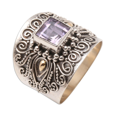 Gold accent amethyst cocktail ring, 'Lilac Window' - Bali Gold Accent Sterling Silver and Amethyst Cocktail Ring