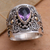 Gold accent amethyst cocktail ring, 'Checkerboard Teardrop' - Ornate Balinese Silver and Amethyst Ring with Gold Accents thumbail